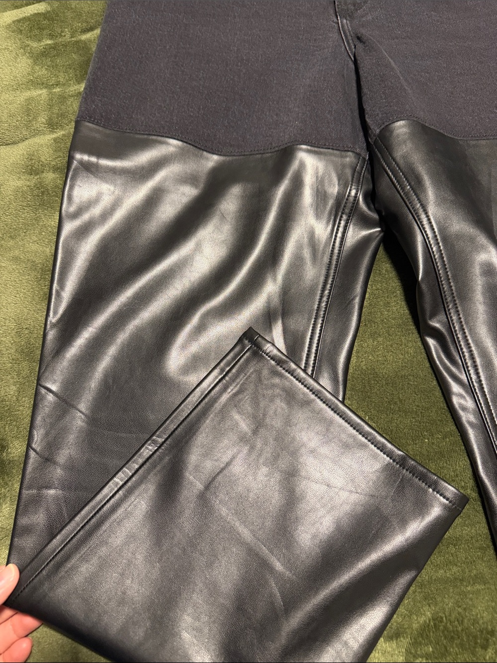 Abercrombie & Fitch Black Two-Tone Faux Leather Straight Leg Jeans - Picture 3 of 4